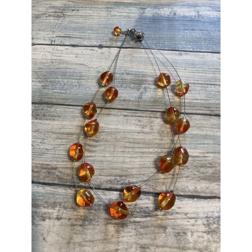 Top Frog Double Strand Acrylic‎ Bead Necklace NWOT Stations 16" Orange